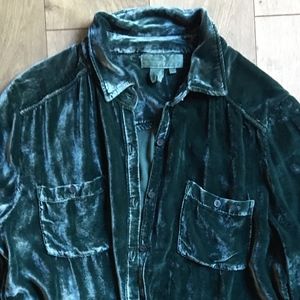 Velvet button up, medium, blue/green